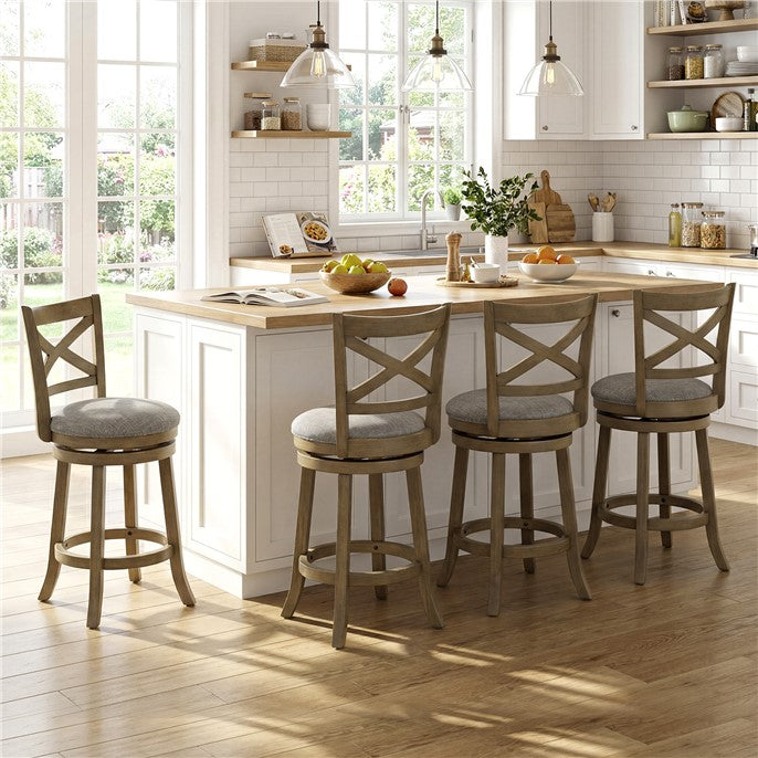 Set of 2 Swivel Bar Stools Upholstered Counter Height Dining Chairs with Padded Seat and Footrest