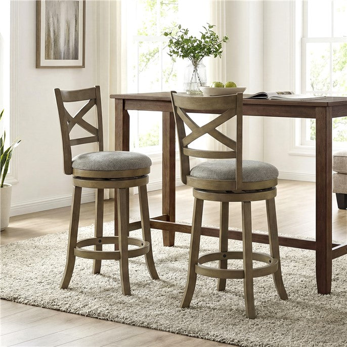 Set of 2 Swivel Bar Stools Upholstered Counter Height Dining Chairs with Padded Seat and Footrest