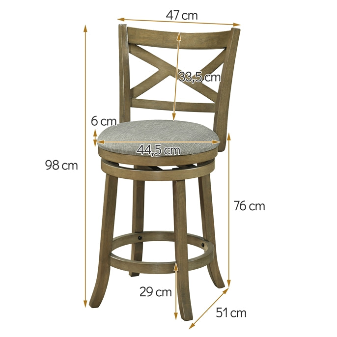 Set of 2 Swivel Bar Stools Upholstered Counter Height Dining Chairs with Padded Seat and Footrest