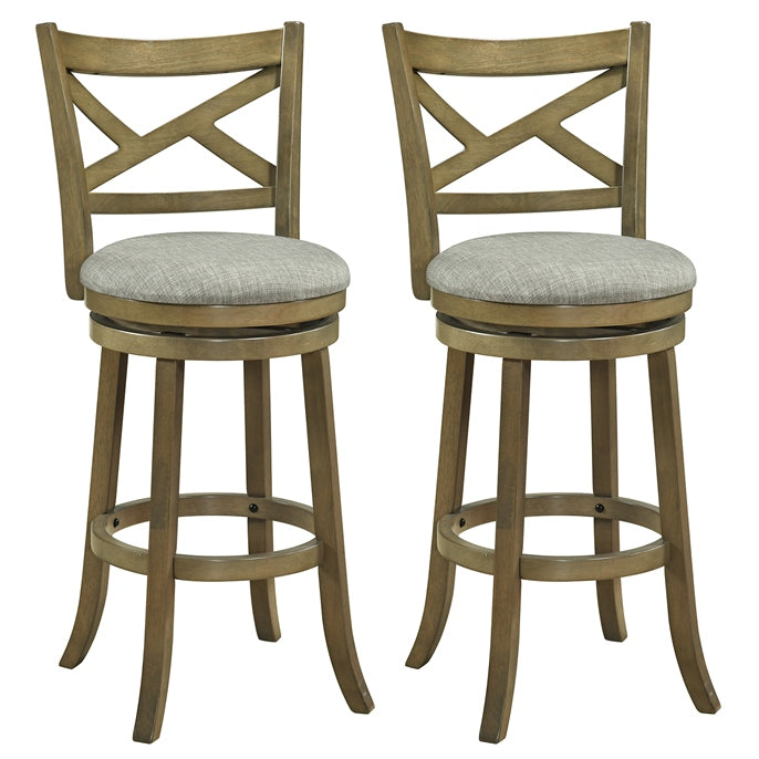 Set of 2 Swivel Bar Stools Upholstered Counter Height Dining Chairs with Padded Seat and Footrest