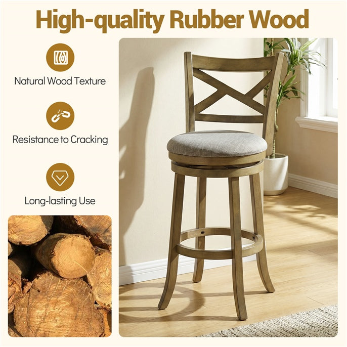 Set of 2 Swivel Bar Stools Upholstered Counter Height Dining Chairs with Padded Seat and Footrest