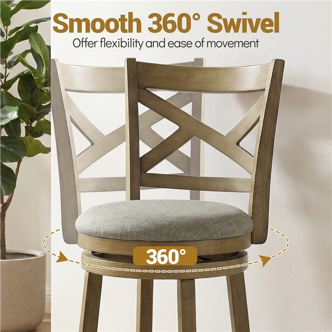 Set of 2 Swivel Bar Stools Upholstered Counter Height Dining Chairs with Padded Seat and Footrest