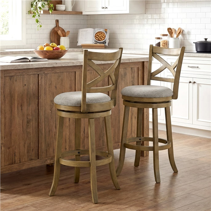 Set of 2 Swivel Bar Stools Upholstered Counter Height Dining Chairs with Padded Seat and Footrest