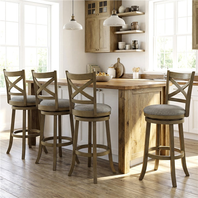 Set of 2 Swivel Bar Stools Upholstered Counter Height Dining Chairs with Padded Seat and Footrest
