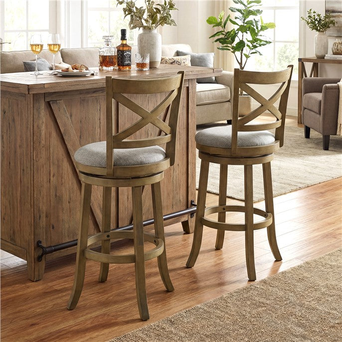 Set of 2 Swivel Bar Stools Upholstered Counter Height Dining Chairs with Padded Seat and Footrest