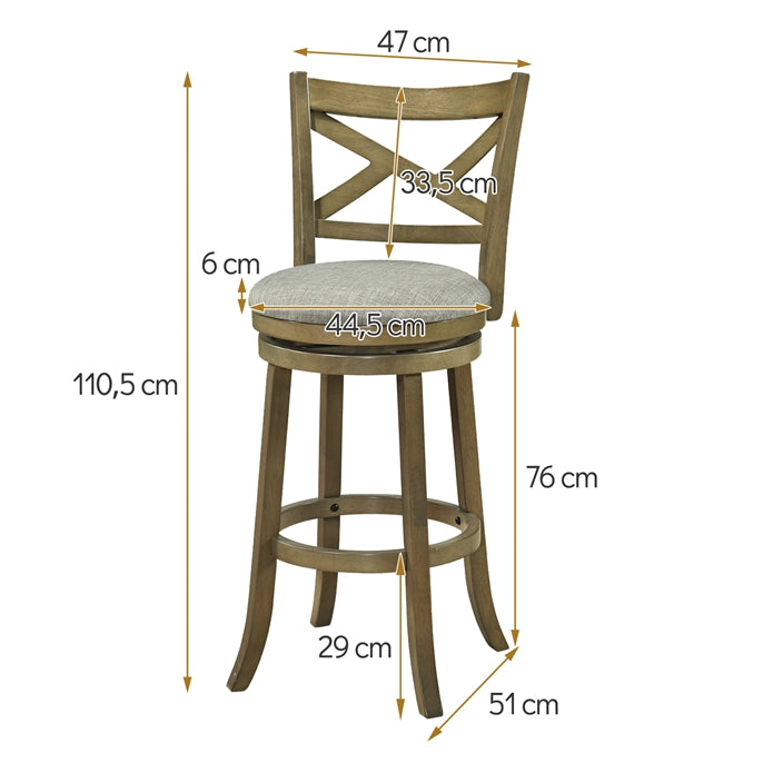 Set of 2 Swivel Bar Stools Upholstered Counter Height Dining Chairs with Padded Seat and Footrest