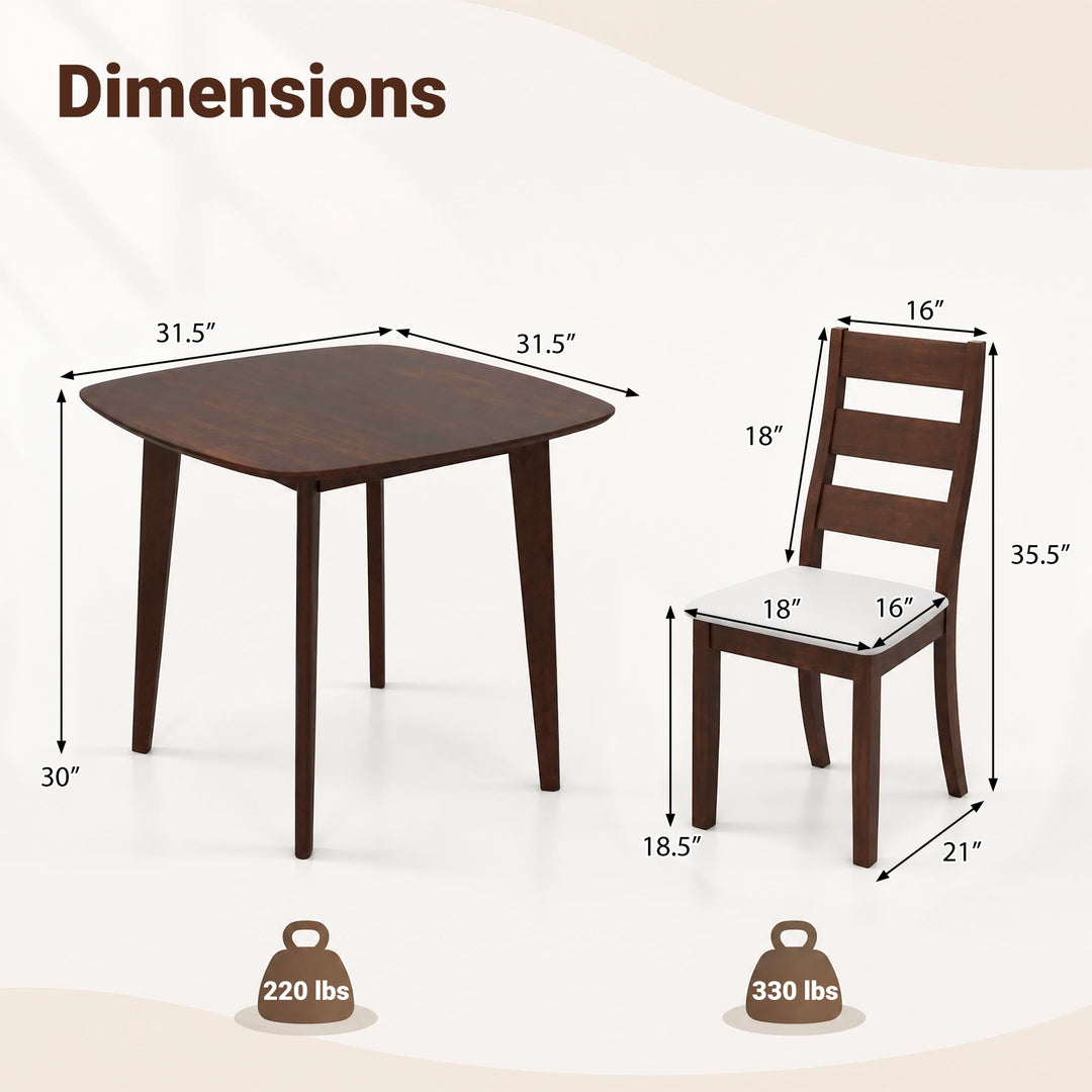 3-Piece Dining Table Set with Wooden Square Kitchen Table and 2 Chairs