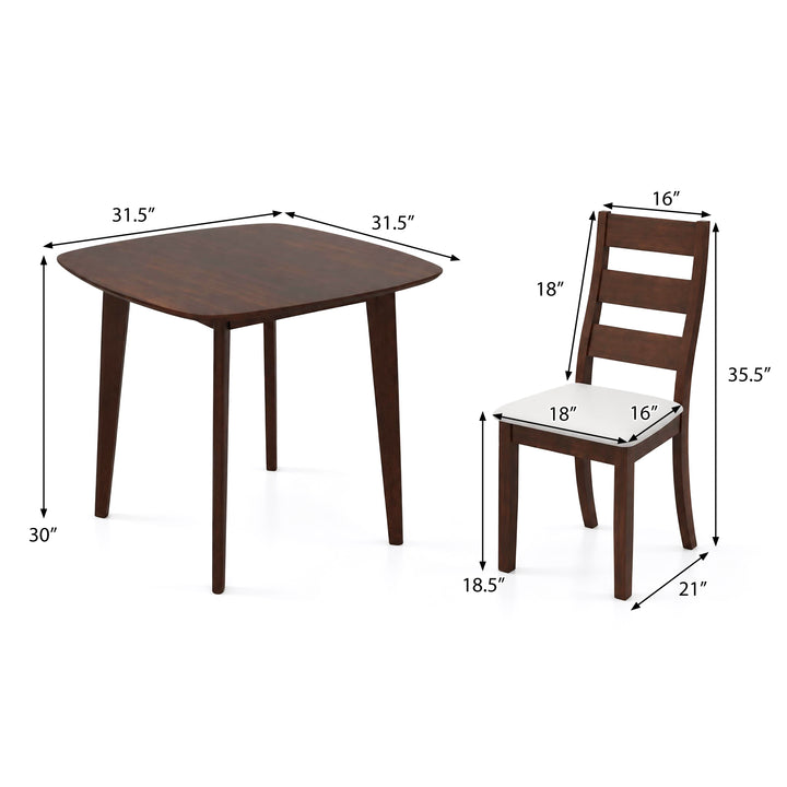 3-Piece Dining Table Set with Wooden Square Kitchen Table and 2 Chairs
