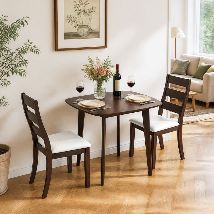 3-Piece Dining Table Set with Wooden Square Kitchen Table and 2 Chairs