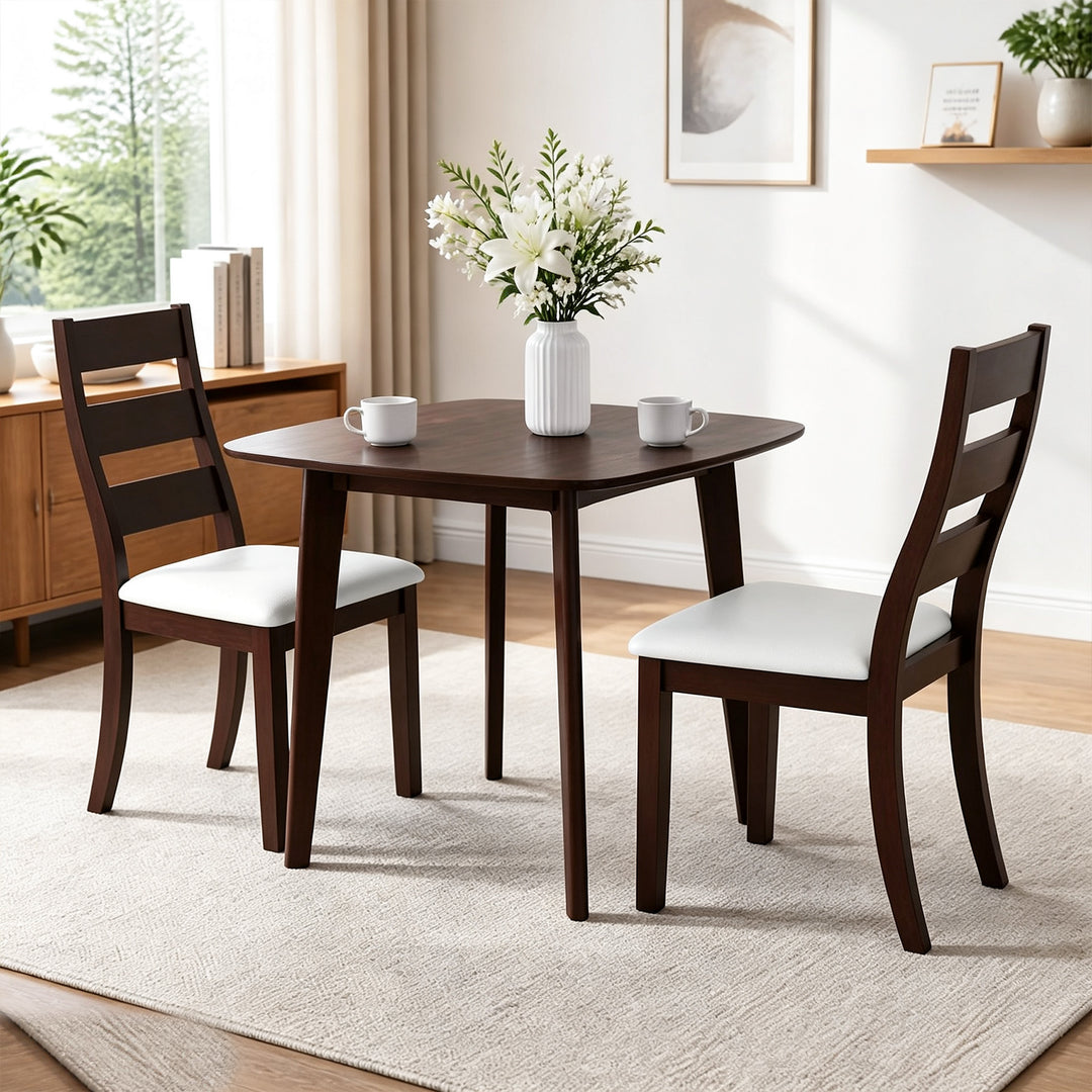 3-Piece Dining Table Set with Wooden Square Kitchen Table and 2 Chairs