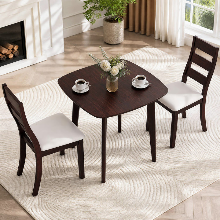 3-Piece Dining Table Set with Wooden Square Kitchen Table and 2 Chairs