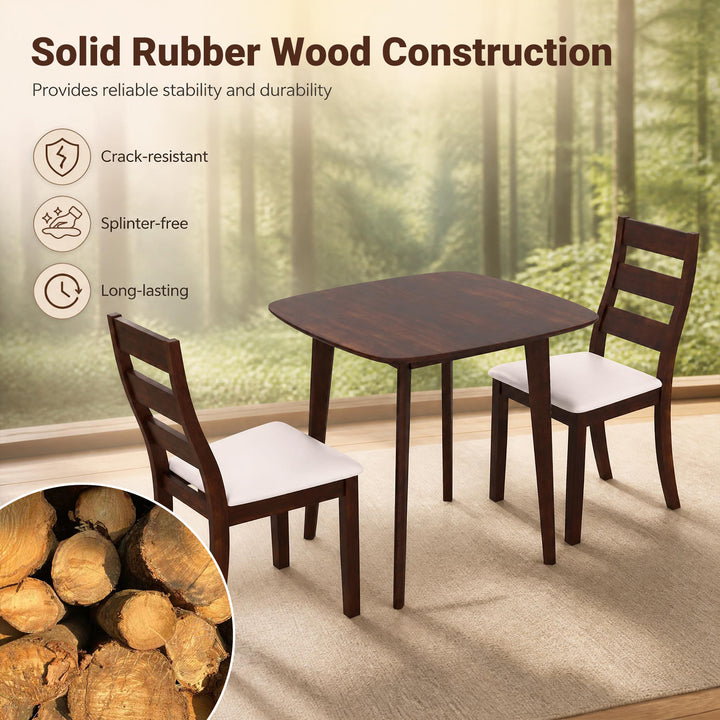 3-Piece Dining Table Set with Wooden Square Kitchen Table and 2 Chairs