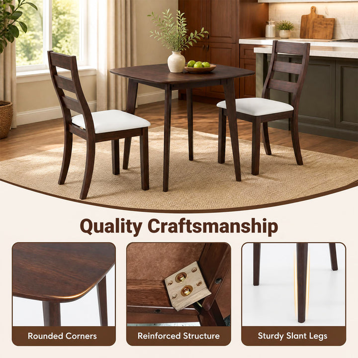 3-Piece Dining Table Set with Wooden Square Kitchen Table and 2 Chairs