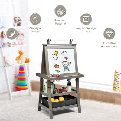 Kids Art Easel 3-in-1 Double-Sided Storage Easel with Whiteboard and 2 Storage Boxes for Toddlers