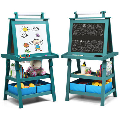 Kids Art Easel 3-in-1 Double-Sided Storage Easel with Whiteboard and 2 Storage Boxes for Toddlers