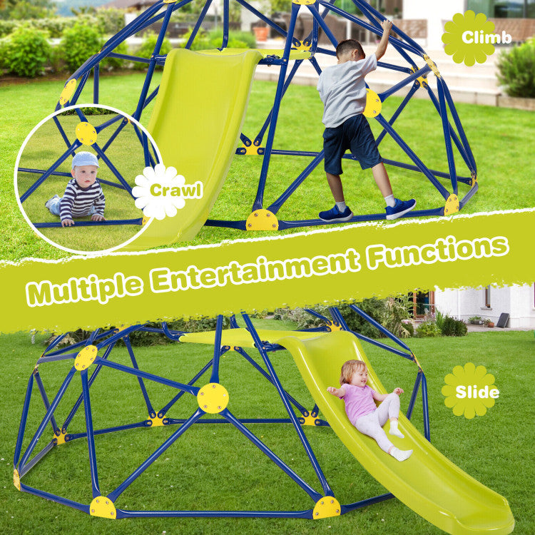 96" x 72" x 36" Kids Climbing Dome Outdoor Toddlers Jungle Gym Geodesic Climber with Slide and Fabric Cushion for Playground