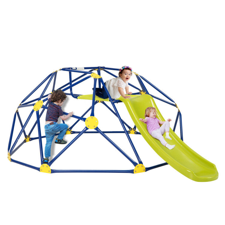 96" x 72" x 36" Kids Climbing Dome Outdoor Toddlers Jungle Gym Geodesic Climber with Slide and Fabric Cushion for Playground