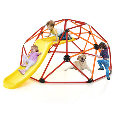 96" x 72" x 36" Kids Climbing Dome Outdoor Toddlers Jungle Gym Geodesic Climber with Slide and Fabric Cushion for Playground