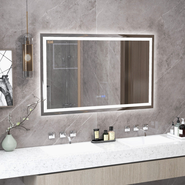 LED Bathroom Mirror Wall Mounted Rectangle Mirror with 3-Color Dimmable Lights