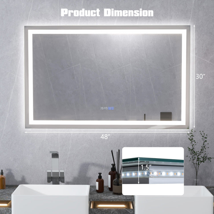 LED Bathroom Mirror Wall Mounted Rectangle Mirror with 3-Color Dimmable Lights