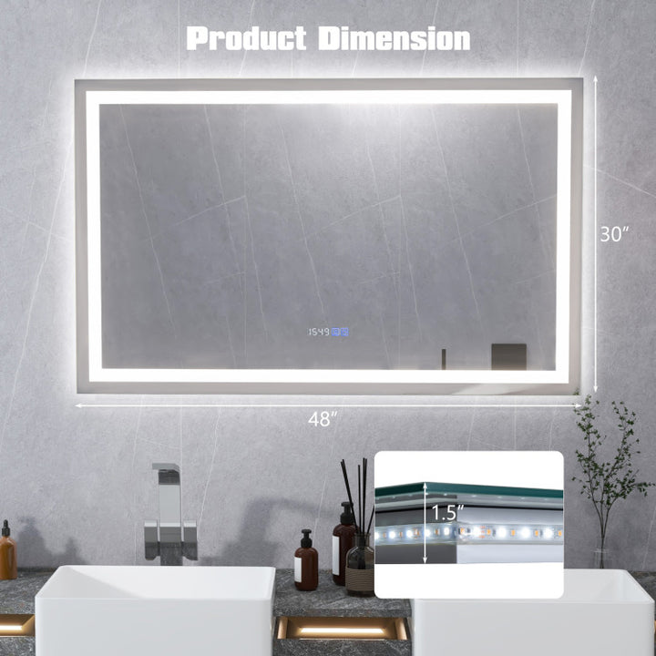 LED Bathroom Mirror Wall Mounted Rectangle Mirror with 3-Color Dimmable Lights