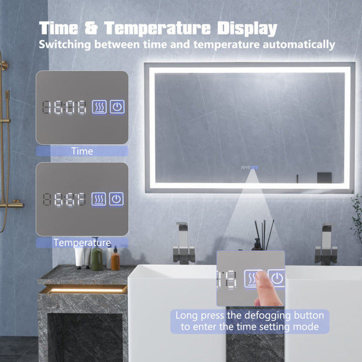 LED Bathroom Mirror Wall Mounted Rectangle Mirror with 3-Color Dimmable Lights