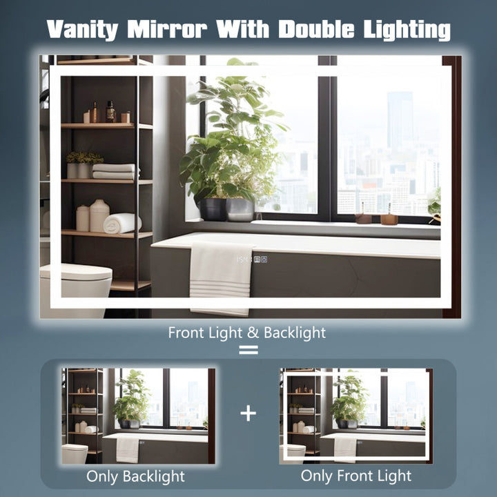LED Bathroom Mirror Wall Mounted Rectangle Mirror with 3-Color Dimmable Lights