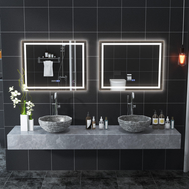 LED Bathroom Mirror Wall Mounted Rectangle Mirror with 3-Color Dimmable Lights