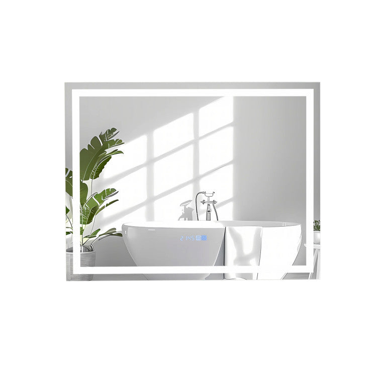 LED Bathroom Mirror Wall Mounted Rectangle Mirror with 3-Color Dimmable Lights