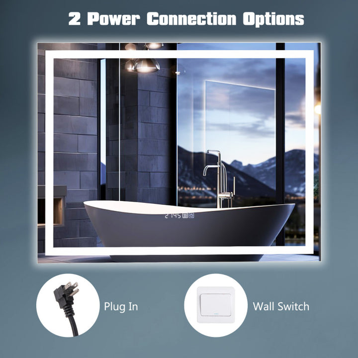 LED Bathroom Mirror Wall Mounted Rectangle Mirror with 3-Color Dimmable Lights