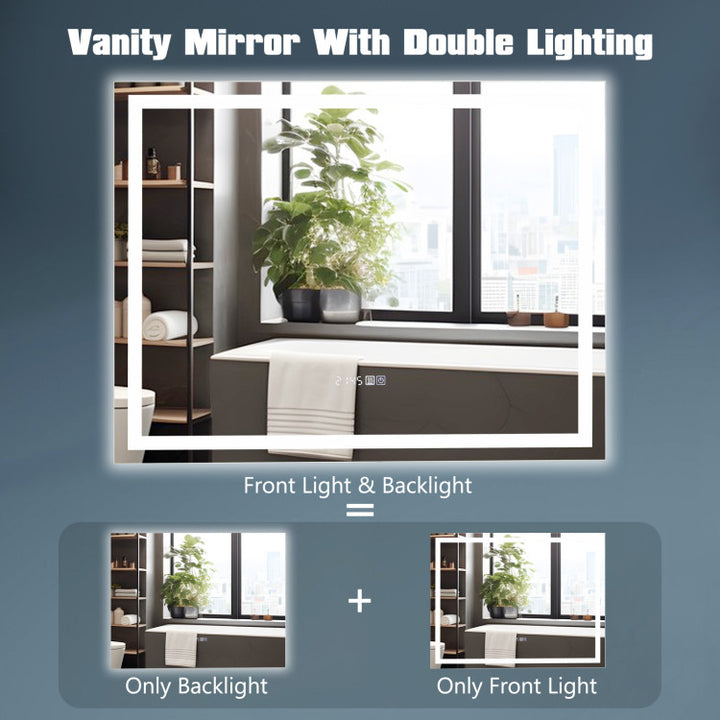 LED Bathroom Mirror Wall Mounted Rectangle Mirror with 3-Color Dimmable Lights
