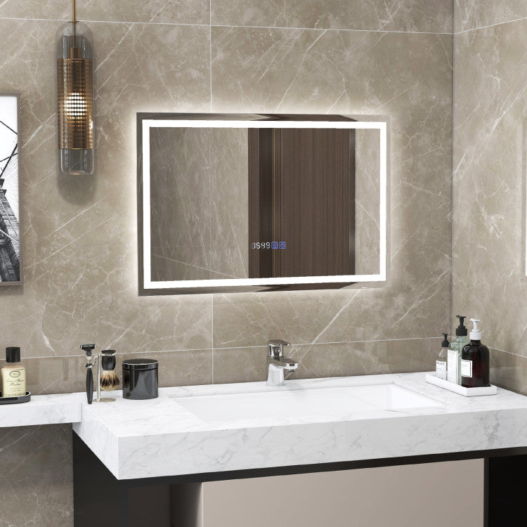 LED Bathroom Mirror Wall Mounted Rectangle Mirror with 3-Color Dimmable Lights