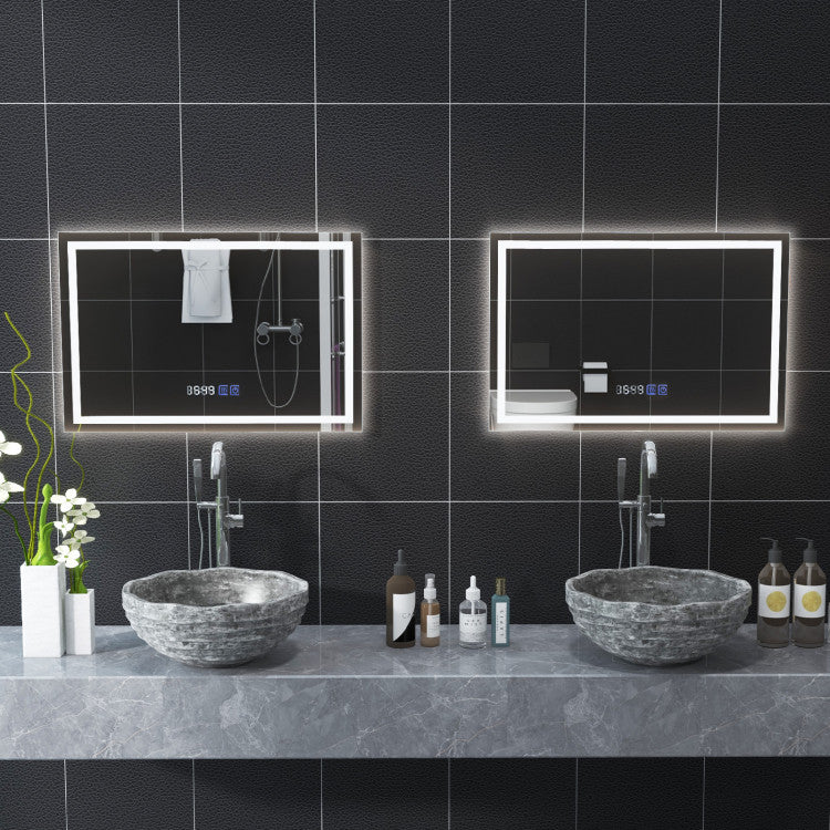 LED Bathroom Mirror Wall Mounted Rectangle Mirror with 3-Color Dimmable Lights