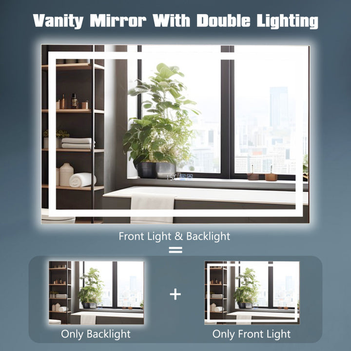 LED Bathroom Mirror Wall Mounted Rectangle Mirror with 3-Color Dimmable Lights