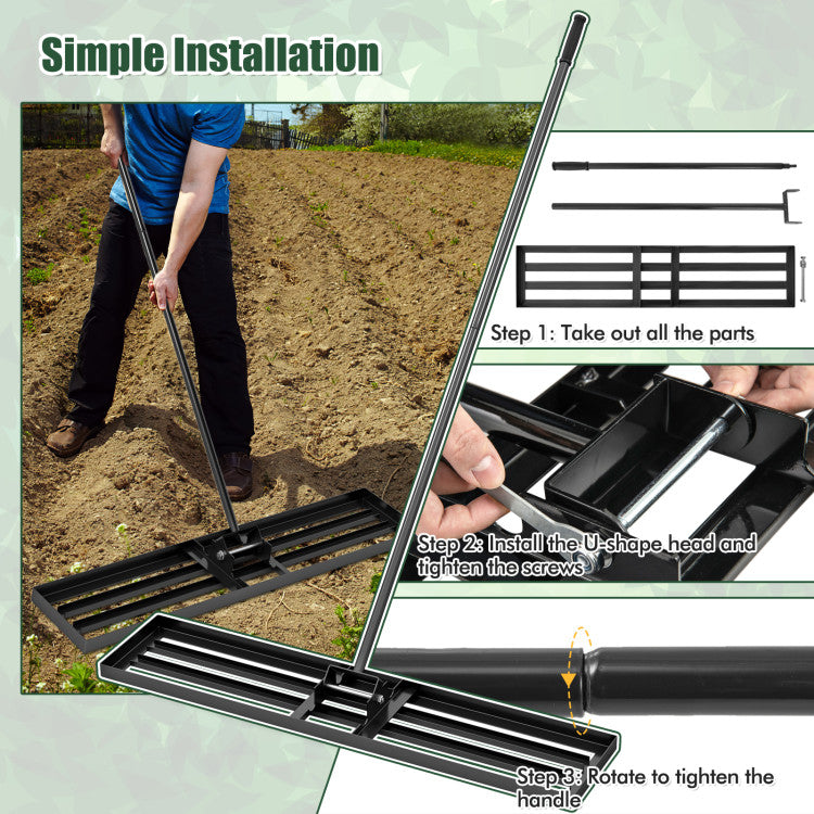 Lawn Leveling Rake 46 x 10 Inch Heavy Duty Lawn Level Tool for Soil