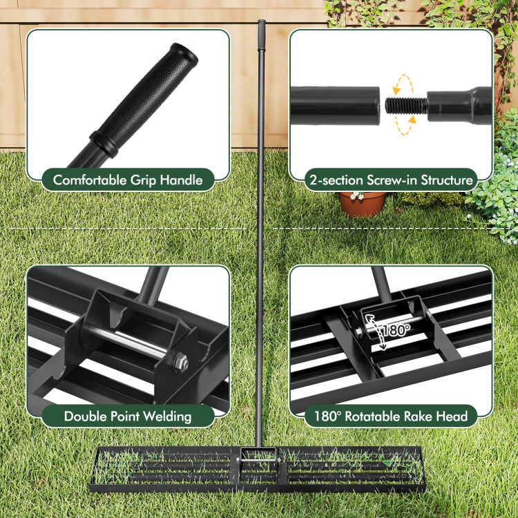 Lawn Leveling Rake 46 x 10 Inch Heavy Duty Lawn Level Tool for Soil