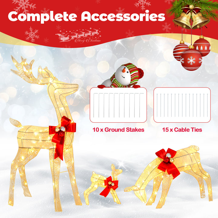 3 Pieces Lighted Reindeer Family Set, Pre-lit Christmas Decoration w/ 230 LED Lights