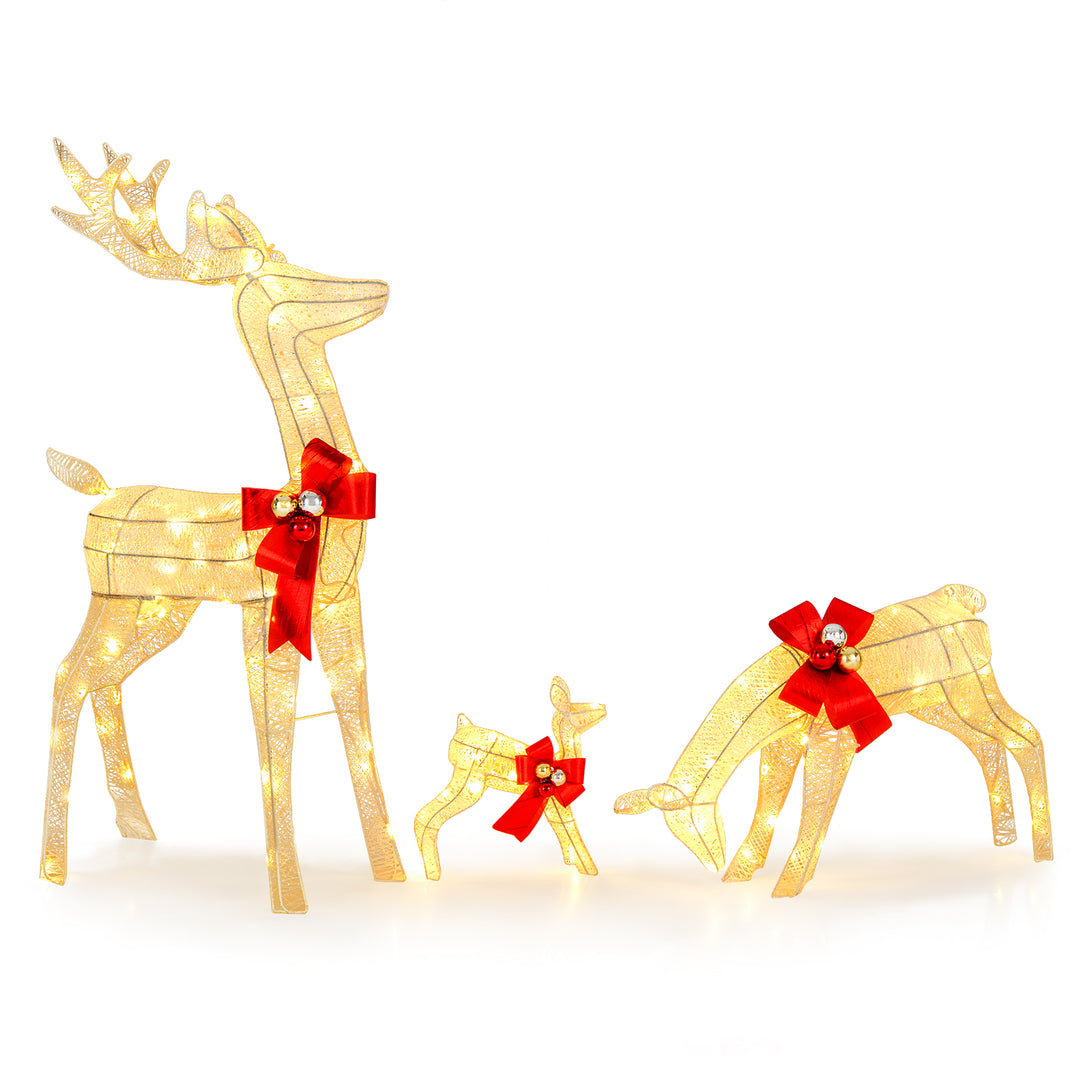 3 Pieces Lighted Reindeer Family Set, Pre-lit Christmas Decoration w/ 230 LED Lights
