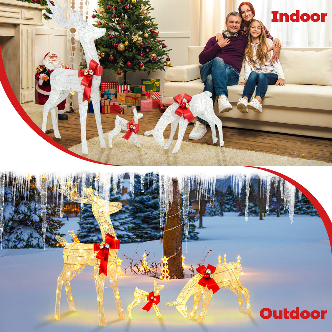 3 Pieces Lighted Reindeer Family Set, Pre-lit Christmas Decoration w/ 230 LED Lights