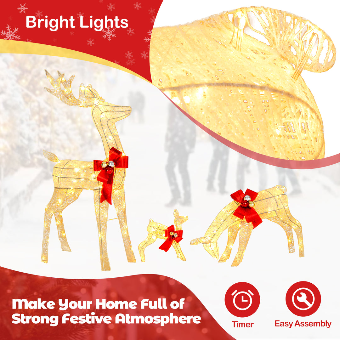 3 Pieces Lighted Reindeer Family Set, Pre-lit Christmas Decoration w/ 230 LED Lights
