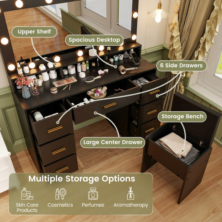 Makeup Vanity Desk Dressing Table with Drawers and Charging Station
