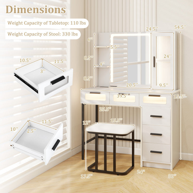 Makeup Vanity Desk with 3-Color Induction LED Lights and 6 Drawers-White - Color Makeup Vanity Desk with 3-Color Induction LED Lights and 6 Drawers-White - Color