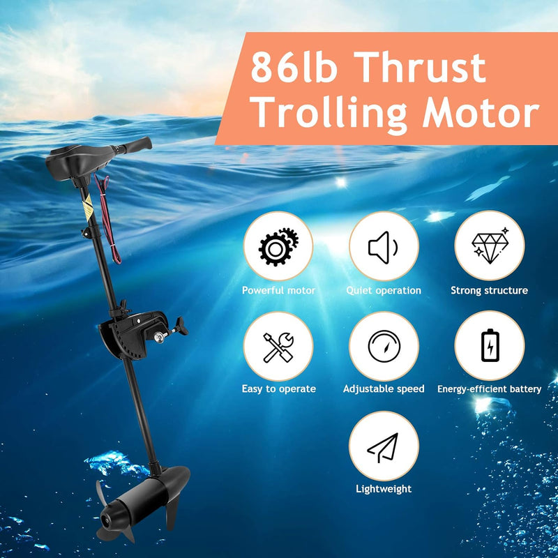 Marine Propeller 55lbs Freshwater Transom Mounted Trolling Motor 36" Shaft with Retractable and Rotatable Handles