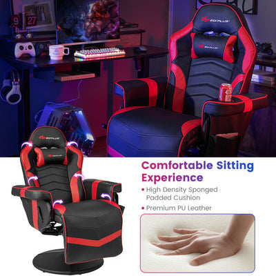 Massage Video Gaming Chair Height Adjustable Recliner 360° Swivel Office Chair with Retractable Footrest and Reclining Backrest