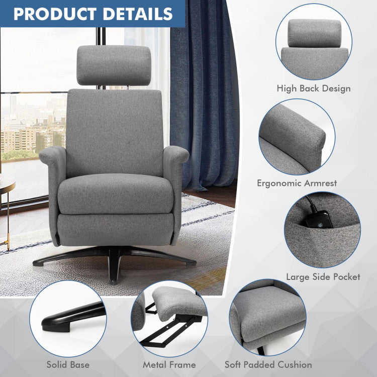 Swivel Massage Recliner Single Sofa with Adjustable Headrest