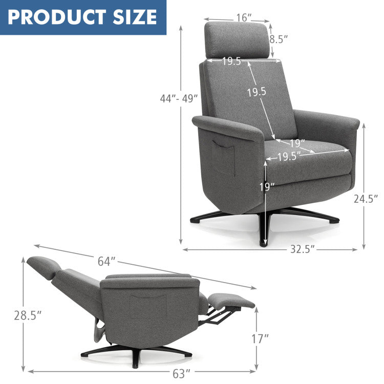 Swivel Massage Recliner Single Sofa with Adjustable Headrest