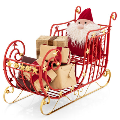 Metal Christmas Santa Sleigh Basket Xmas Festival Holiday Decor with Golden Stars and Elegant Scrollwork