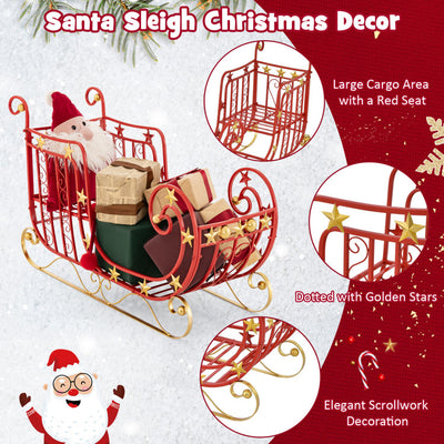 Metal Christmas Santa Sleigh Basket Xmas Festival Holiday Decor with Golden Stars and Elegant Scrollwork