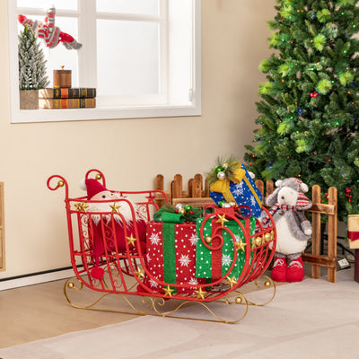 Metal Christmas Santa Sleigh Basket Xmas Festival Holiday Decor with Golden Stars and Elegant Scrollwork