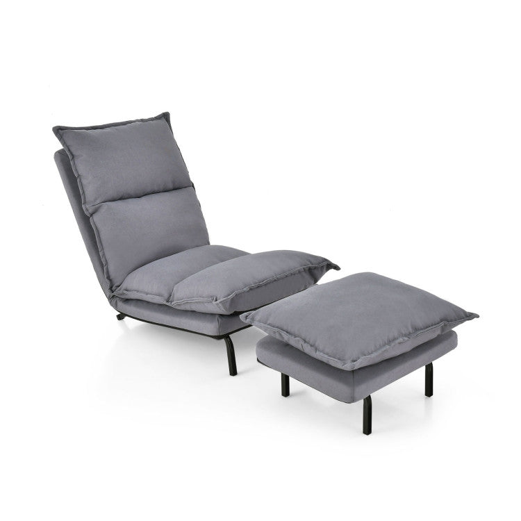 Modern Armless Accent Chair Adjustable Lazy Sofa with Removable Padded Cushions and Ottoman